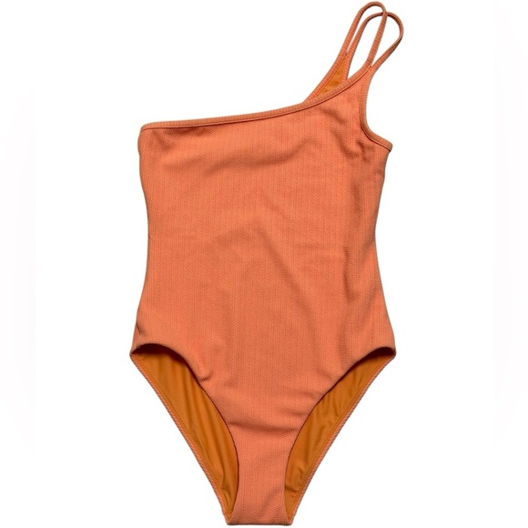 JONATHAN SIMKHAI Sz M swimsuit Shayna ribbed one shoulder Papaya one piece New - Picture 2 of 5